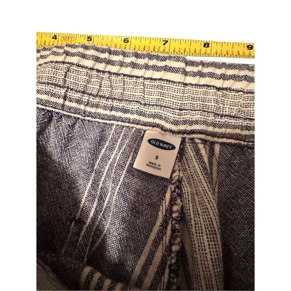 Old navy striped linen wide leg pants sz Small blue/cream drawstring pull on wom - Picture 5 of 7